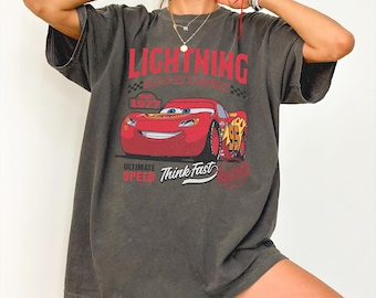 Vintage Lightning McQueen Comfort Colors Shirt, Disney Pixar Cars Tee, Retro McQueen Graphic Tee, Disney World Family Vacation Trip 2026 Tee