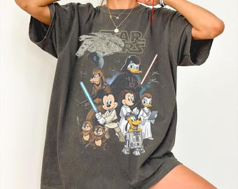 Comfort Colors Retro Disney Star Wars Shirt, Retro Mickey and Friends Jedi Tee, Family Vacation Outfit, Sci-Fi Cartoon Graphic Tee