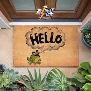Hello Doormat, Funny Doormat, Welcome Rug, Housewarming Gift, Front Door Decor, Definition Door Mat, Porch Decor, Hello Frog Doormat
