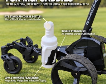 Sand Bottle Holder for MGI Caddies + Optional Bottle - Quick Drop-In, Extended Mount, Adds Stability