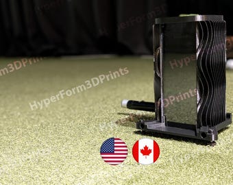 Square Golf Launch Monitor Protective Enclosure with Impact Fins, Ventilation, Leveling Feet, Level and Laser Alignment Holder.