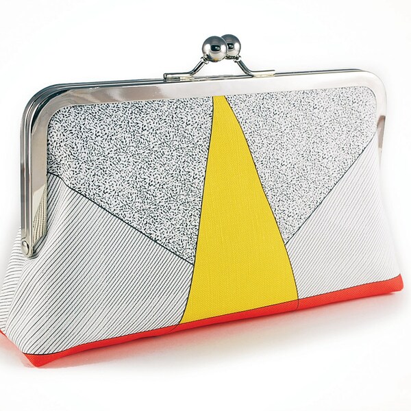 Clutch purse with yellow triangle