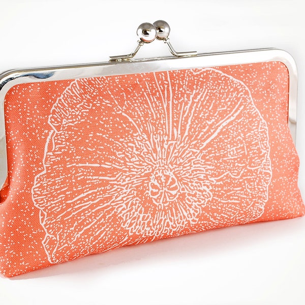Coral clutch with poppy silhouette
