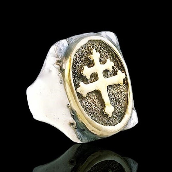 Original Ezi Zino | Cross of Lorraine Brass & Solid Sterling Silver 925 Ring