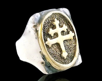 Original Ezi Zino | Cross of Lorraine Brass & Solid Sterling Silver 925 Ring