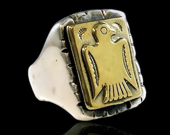 Original Ezi Zino | Navajo Bird Handmade Sterling Silver 925 & Brass Ring