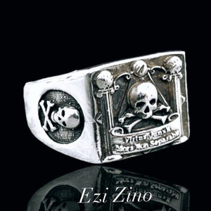 Masonic Skull And Pillars Freimaurer Sterling Silver Ring All Size Available