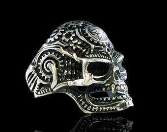 The Reaper MACHANIC GEARS Satan devil skull the angel of death ring solid sterling silver 925