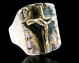 Original Ezi Zino | Crucified Jesus Christ Brass & Solid Sterling Silver 925 Ring