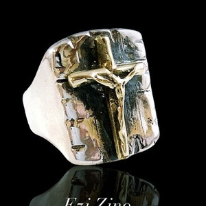 Original Ezi Zino | Crucified Jesus Christ Brass & Solid Sterling Silver 925 Ring