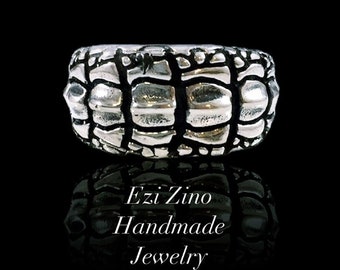 Original Ezi zino Crocodile alligator Texture Crocodile ring Handmade solid Sterling Silver 925