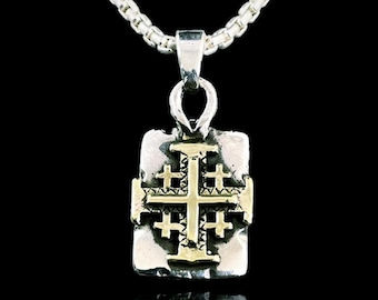 Original Ezi Zino | Jerusalem Cross Brass & Solid Sterling Silver 925 Dog Tag Pendant