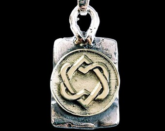 Leonard Cohen Unified Heart Brass & Solid Sterling Silver 925 Dog Tag Pendant