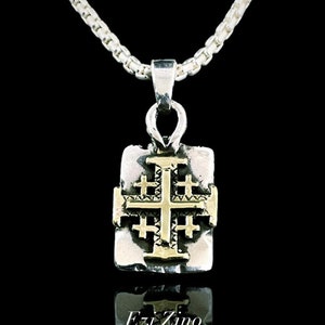 Original Ezi Zino | Jerusalem Cross Brass & Solid Sterling Silver 925 Dog Tag Pendant
