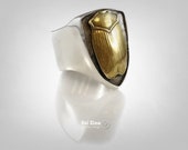 Original Ezi Zino Vintage Egyptian Scarab Brass Solid Sterling Silver 925 Shield Ring