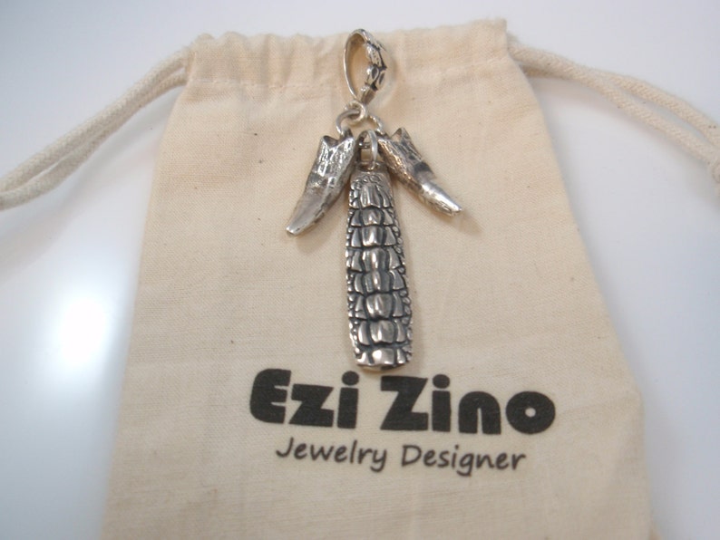 Original Ezi zino Crocodile alligator Crocodile teeth Pendant Handmade solid Sterling Silver 925 image 4