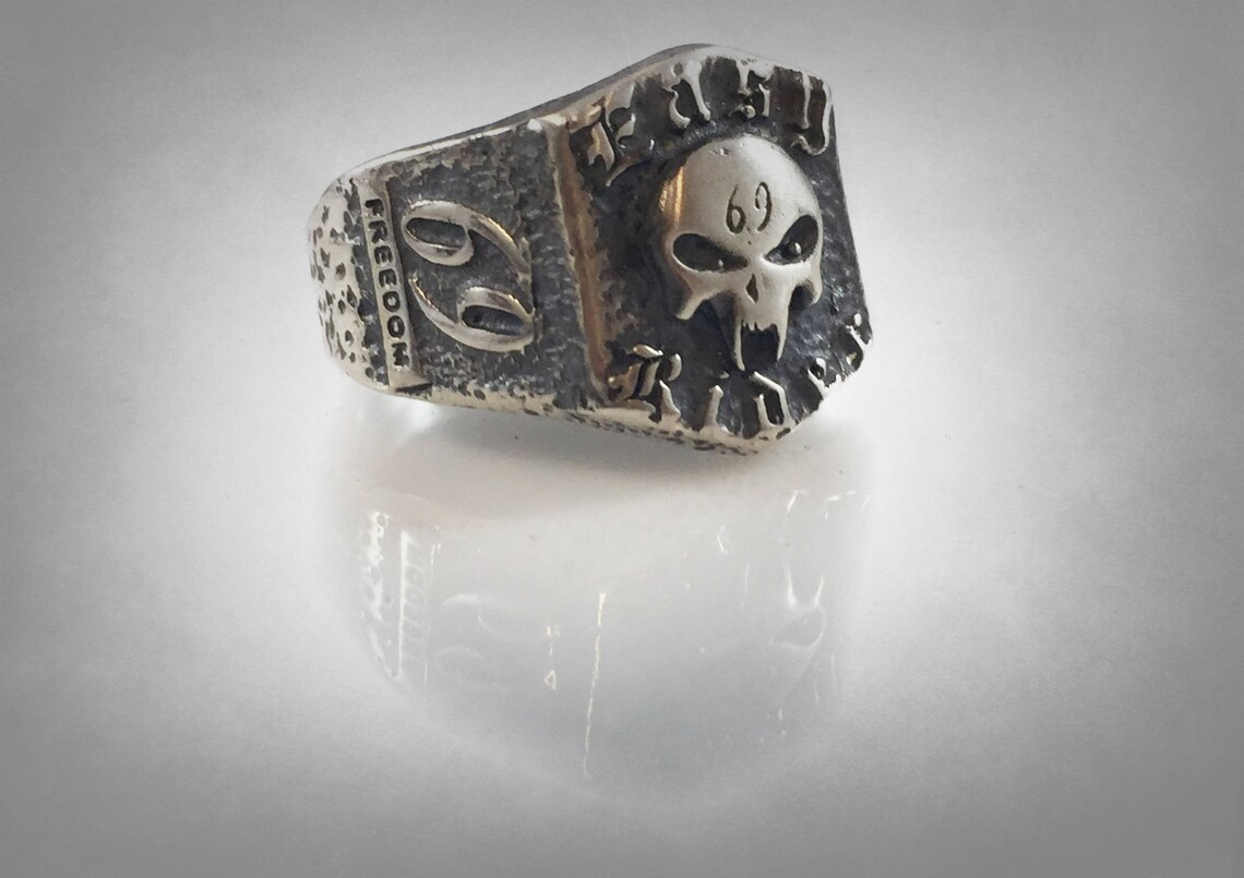 69 EASY RIDER HARLEY Outlaws Skull Ring Solid Sterling Silver 925 - Etsy