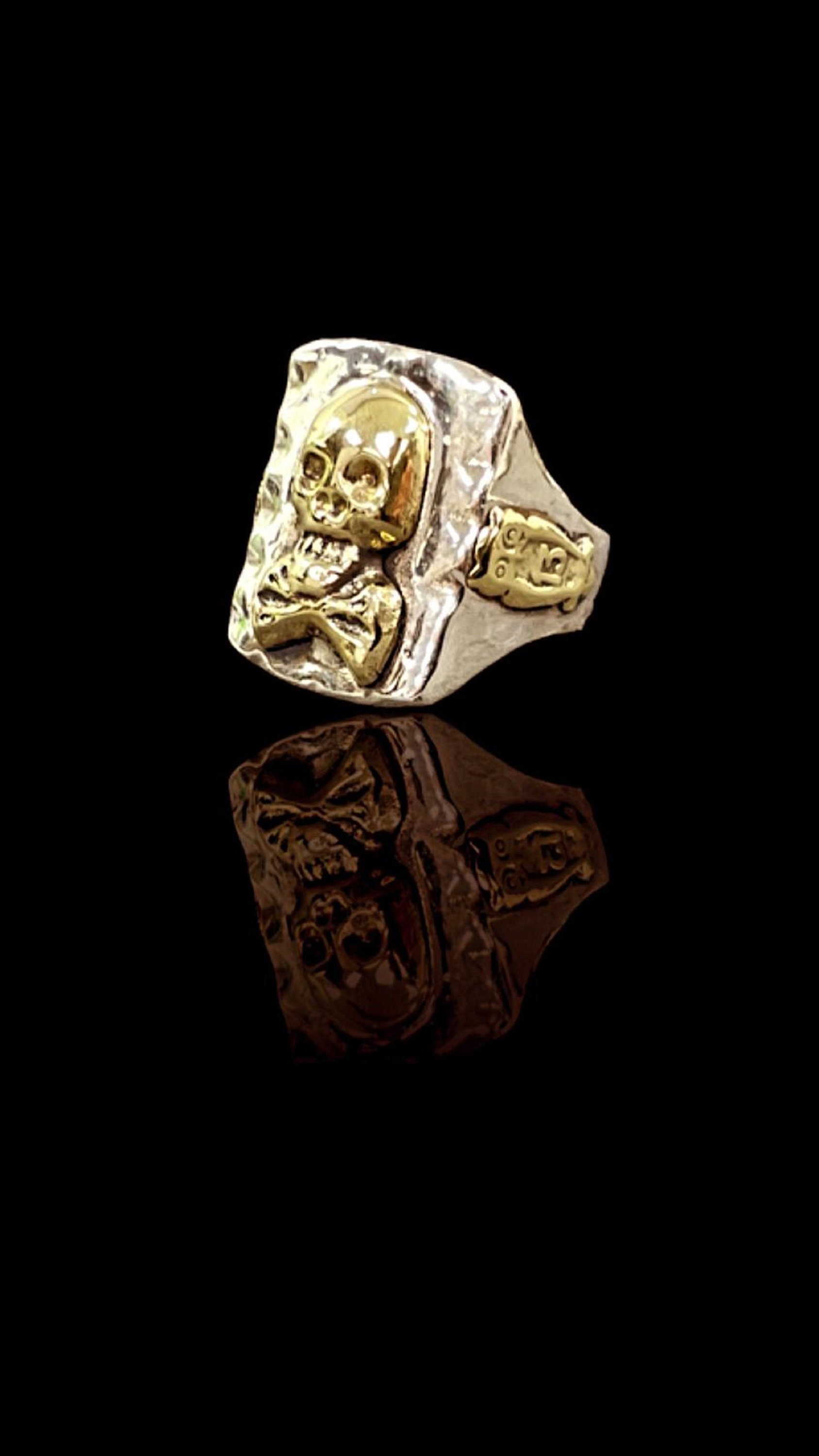 vintage biker Ring Mexico Mexican Skull owl 13 Bones Silver 925