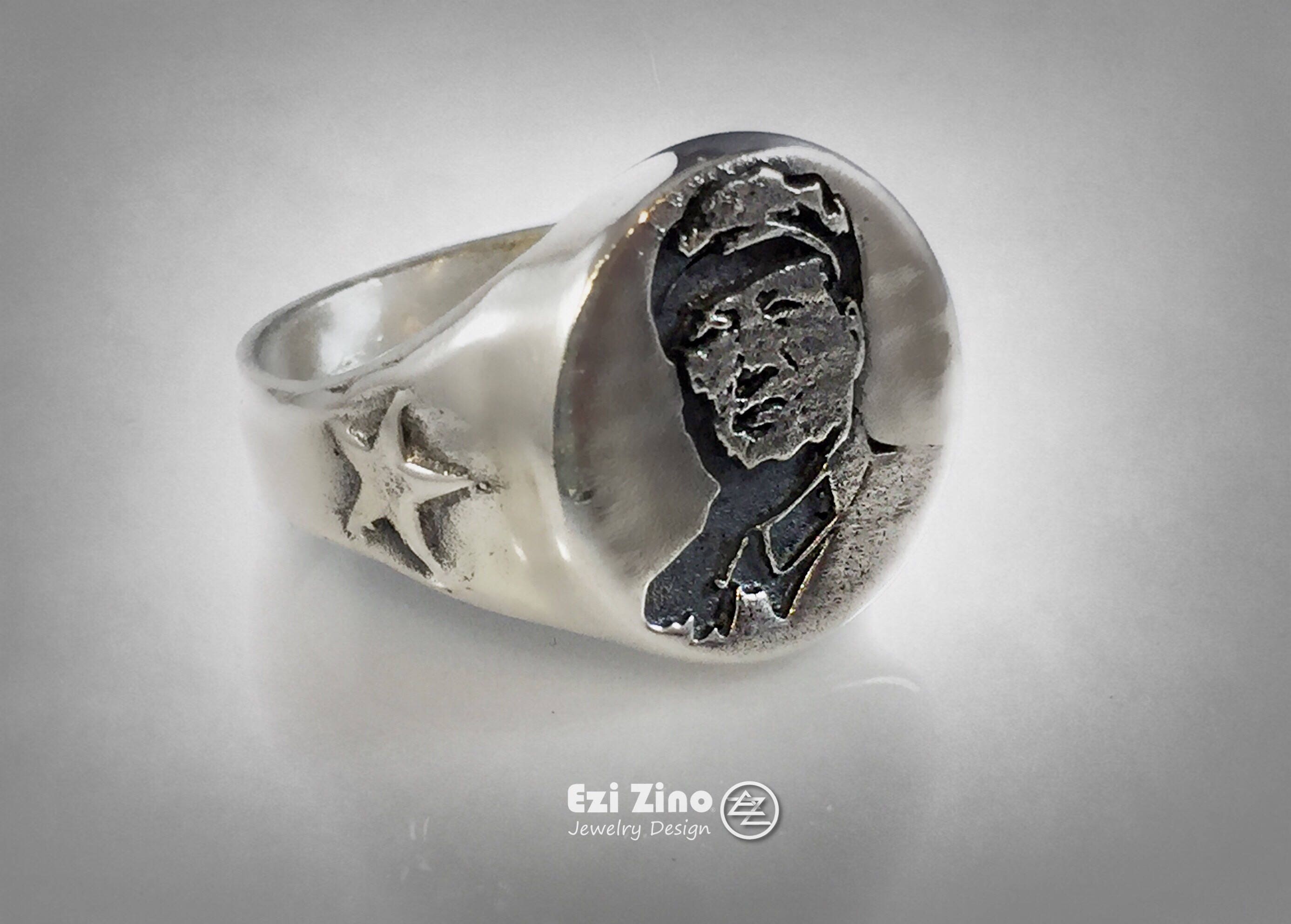 Mao Zedong Chinese Communist Portrait Sterling Silver 925 Ring by EZI ZINO