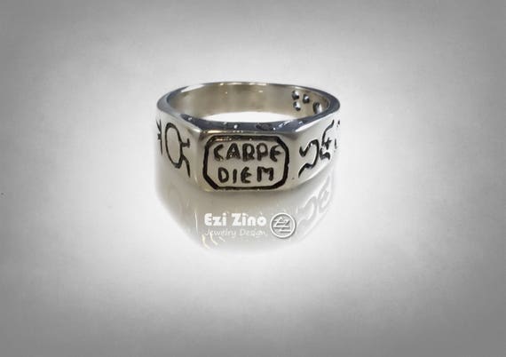 Carpe Diem Seize the Day Sterling sundial Silver 925 RING ALL SIZE 