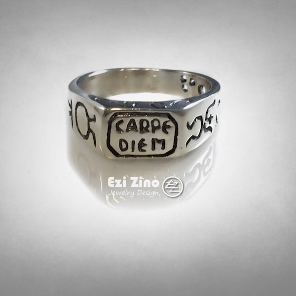 Carpe Diem Seize the Day sundial Sterling Silver RING By Ezi Zino