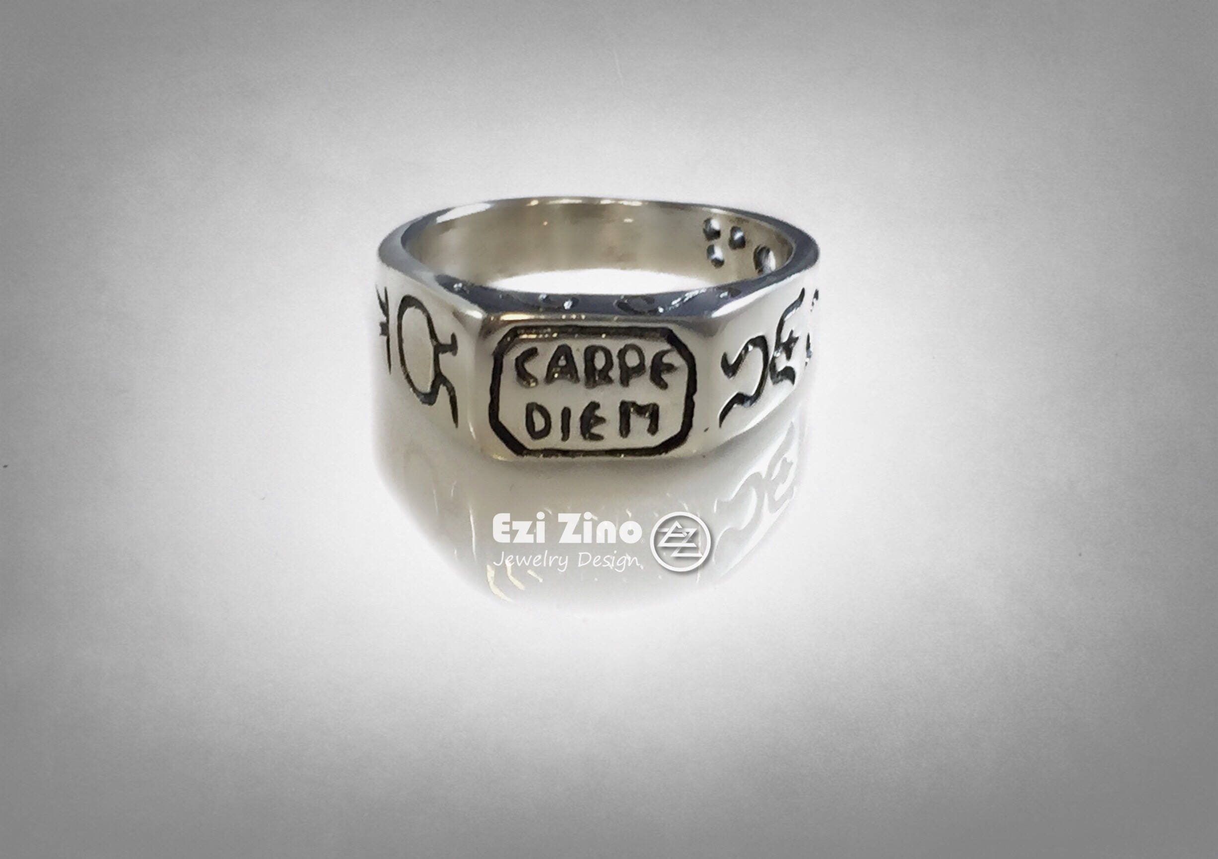 Carpe Diem Seize the Day Sundial Sterling Silver RING by Ezi Zino