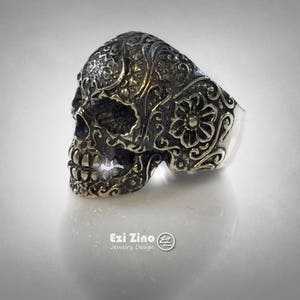 sugar skull pack FLOWER FINGER punk sterling silver biker OUTLAW ring all size that you want image 3