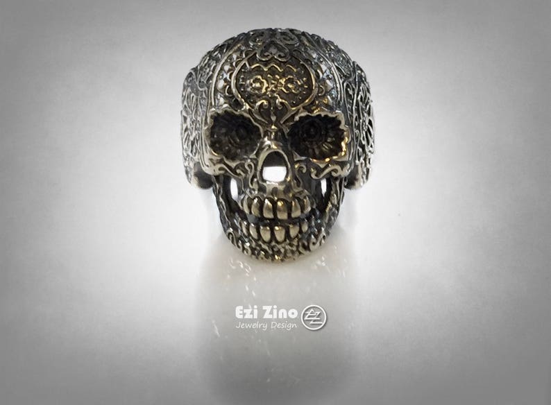 sugar skull pack FLOWER FINGER punk sterling silver biker OUTLAW ring all size that you want image 2