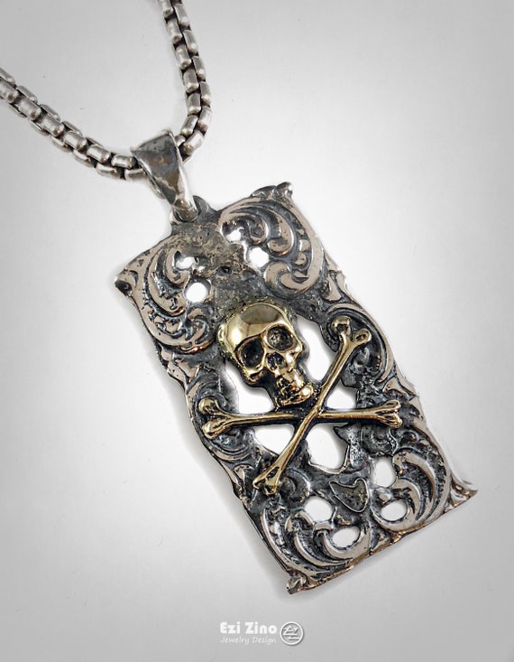 Compass Fleur de Lis Brass /& Solid Sterling Silver 925 Pendant by Ezi Zino