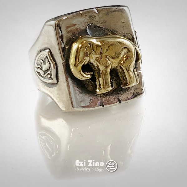 Original Ezi Zino | Elephant Brass & Solid Sterling Silver 925 Ring