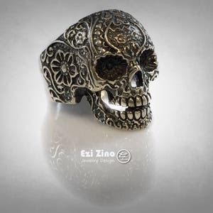 sugar skull pack FLOWER FINGER punk sterling silver biker OUTLAW ring all size that you want image 1