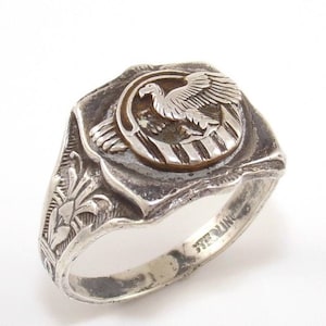 Vintage WWII Sterling Silver Military Ruptured Duck Mens Ring Size 11.5