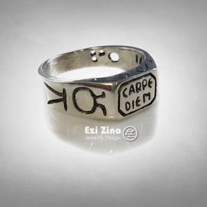 Carpe Diem Seize the Day sundial Sterling Silver RING ALL SIZE image 1