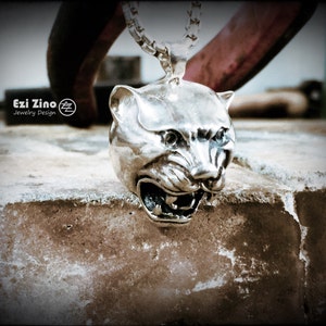 Ezi Zino  jaguar puma panther  head  pendant solid sterling silver 925