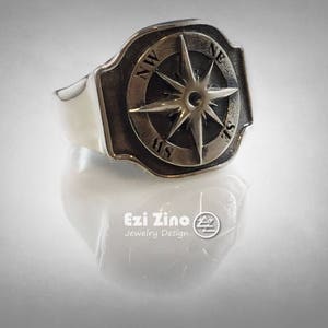 compass signet ring Solid Silver Sterling 925 by EZI ZINO