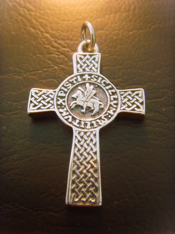 Solid Sterling Silver 925 Cross Masonic Knights Templar Seal Image 0