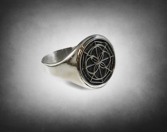 Universal Kenpo Karate Symbol  Black Okinawan Ed Parker Kenpo Sterling Silver 925 Ring