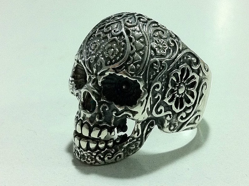 sugar skull pack FLOWER FINGER punk sterling silver biker OUTLAW ring all size that you want image 4