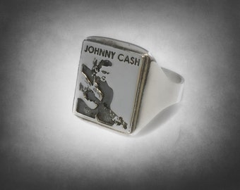 JOHNNY CASH Ring Solid Sterling Silver 925 Portrait Souvenir fan Country Singer