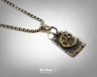 Original Ezi Zino | Vintage Lion Paw Dog Tag Pendant Brass & Sterling Silver 925