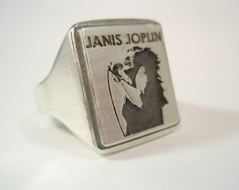 Woodstock 27 klubbring i massivt sterlingsilver 925 porträttkonst souvenirfan
