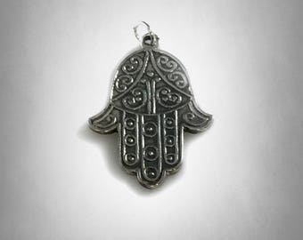 hamsa 925 Sterling silver Filigree FATIMA HAND pendant  necklace chain Protection Luck symbol