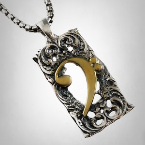 Original Ezi Zino | Clef Bass Note Brass & Solid Sterling Silver 925 Pendant
