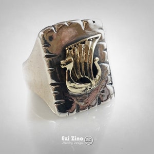 Original Ezi Zino | Viking Segelboot Drakkar Dragon Messing & Massiv Sterling Silber 925 Ring
