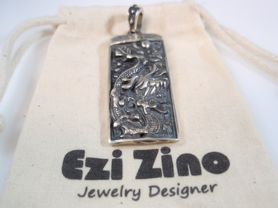 Original Ezi Zino Dog Tag Dragon Pendant Handmade Solid Sterling