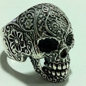 sugar skull pack FLOWER FINGER punk sterling silver biker OUTLAW ring all size that you want image 5