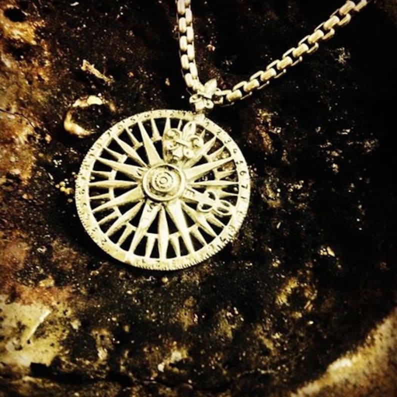 Compass Rose Map Pendant Necklace Sterling Silver 925 image 1