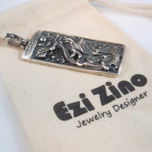 Original Ezi zino dog tag dragon Pendant Handmade solid Sterling Silver 925 image 1