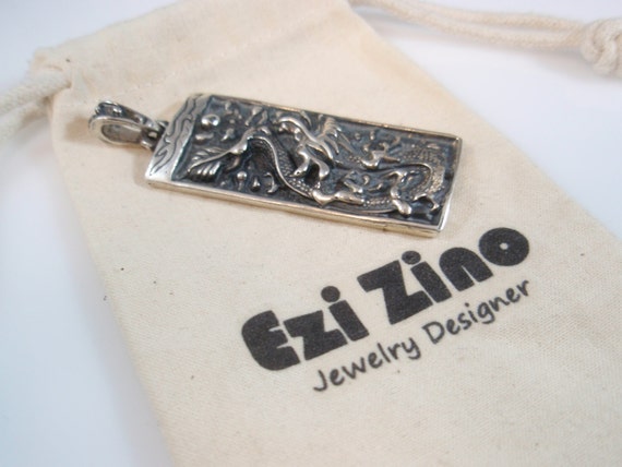 ⑮Dog Tag Dragon Silver925 Original Ezi Zino Dog Tag Dragon Pendant Handmade Solid Sterling