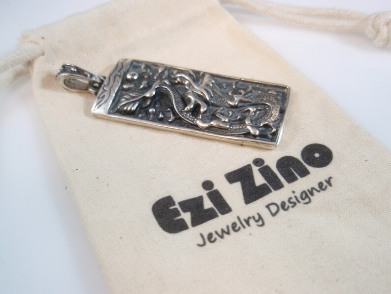 Original Ezi zino dog tag dragon Pendant Handmade solid Sterling Silver 925 image 1